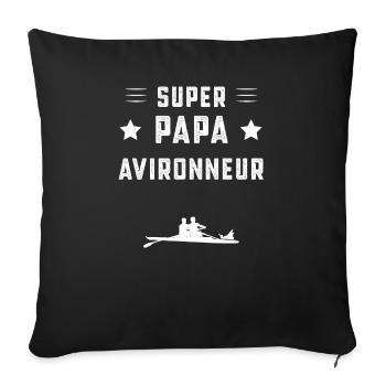 super papa avironneur papa aviron cadeau père - Housse de coussin décorative 45 x 45 cm - noir - Devant