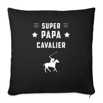 super papa cavalier papa polo cadeau père - Housse de coussin décorative 45 x 45 cm - noir - Devant