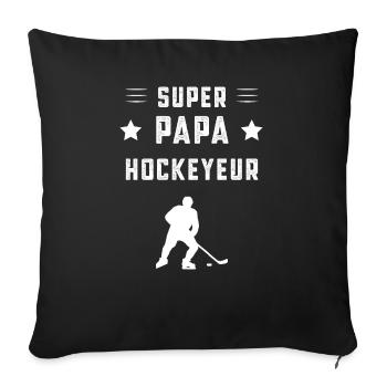 super papa hockeyeur papa hockey cadeau père - Housse de coussin décorative 45 x 45 cm - noir - Devant