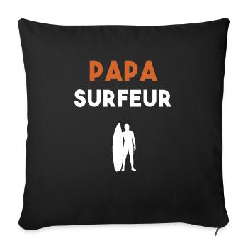 papa surfeur cadeau papa surf homme - Housse de coussin décorative 45 x 45 cm - noir - Devant