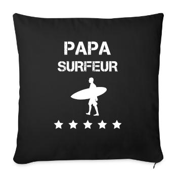 papa surfeur surf fête des pères - Housse de coussin décorative 45 x 45 cm - noir - Devant