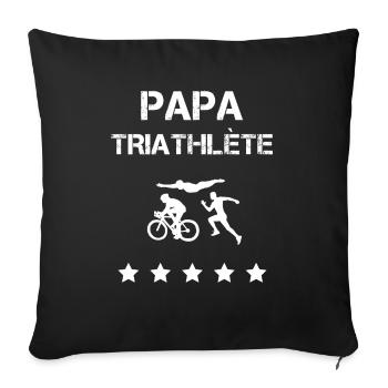 papa triathlète triathlon fête des pères - Housse de coussin décorative 45 x 45 cm - noir - Devant