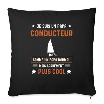 papa conducteur normal père char à voile - Housse de coussin décorative 45 x 45 cm - noir - Devant
