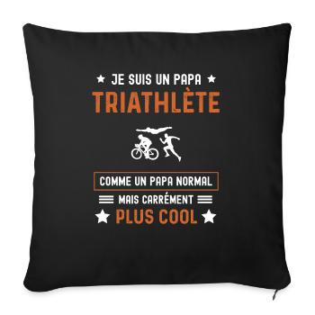 papa triathlète normal père triathlon - Housse de coussin décorative 45 x 45 cm - noir - Devant