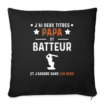 j'ai deux titres papa et batteur cricket - Housse de coussin décorative 45 x 45 cm - noir - Devant