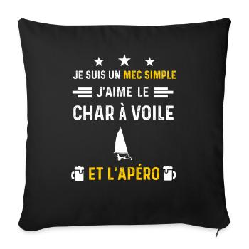 apéro char a voile mec simple cadeau apéro - Housse de coussin décorative 45 x 45 cm - noir - Devant
