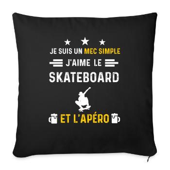 apéro skateboard mec simple cadeau apéro - Housse de coussin décorative 45 x 45 cm - noir - Devant