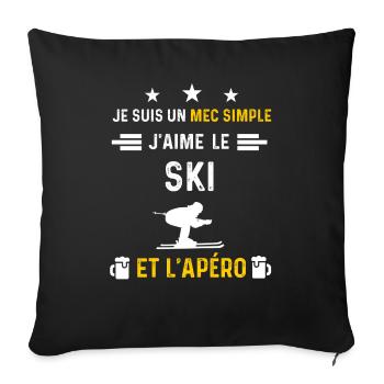 apéro ski mec simple cadeau apéro - Housse de coussin décorative 45 x 45 cm - noir - Devant