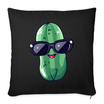 Cornichon kawaii frais avec lunettes de soleil – Drôle - Housse de coussin décorative 45 x 45 cm - noir - Devant