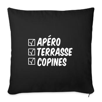 Apéro terrasse copines t-shirt fête des mères - Housse de coussin décorative 45 x 45 cm - noir - Devant