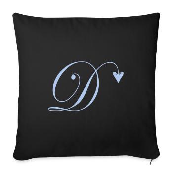Monogramm D Herz Ranke - Sofakissenbezug 45 x 45 cm - Schwarz - Vorne