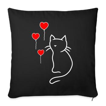 Cat Cats Heart Gift Idea - Sofa pillowcase 17,3'' x 17,3'' (45 x 45 cm) - black - Front