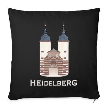 Porte du pont de Heidelberg,, point de repère Vieux pont - Housse de coussin décorative 45 x 45 cm - noir - Devant