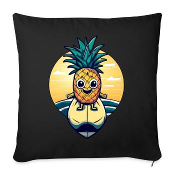 Ananas kawaii au coucher du soleil - Housse de coussin décorative 45 x 45 cm - noir - Devant