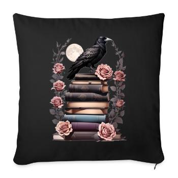 Stack of books with raven - Sofa pillowcase 17,3'' x 17,3'' (45 x 45 cm) - black - Front