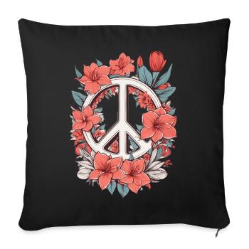 Friedenszeichen mit Blumen - Sofakissenbezug 45 x 45 cm - Schwarz - Vorne