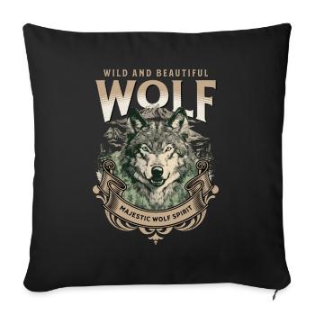 Loup tête de loup Nature nature sauvage aventure forêt Art - Housse de coussin décorative 45 x 45 cm - noir - Devant