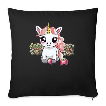 fraises licorne licornes adolescente enfant - Housse de coussin décorative 45 x 45 cm - noir - Devant