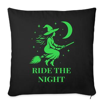 Halloween Hexe reitet durch die Nacht mit Mond - Sofakissenbezug 45 x 45 cm - Schwarz - Vorne