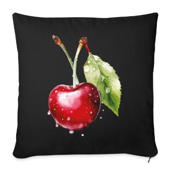 Cerise fruitée avec gouttelettes d’eau - Housse de coussin décorative 45 x 45 cm - noir - Devant