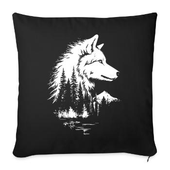 Wolf Gesicht Wald Silhouette im Schwarz-Weiß-Stil - Sofakissenbezug 45 x 45 cm - Schwarz - Vorne