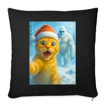 chat, chapeau de Père Noël, Yéti, Noël, neige, mème, selfi - Housse de coussin décorative 45 x 45 cm - noir - Devant