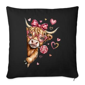 Highland cattle in love with heart glasses and lollipop - Sofa pillowcase 17,3'' x 17,3'' (45 x 45 cm) - black - Front