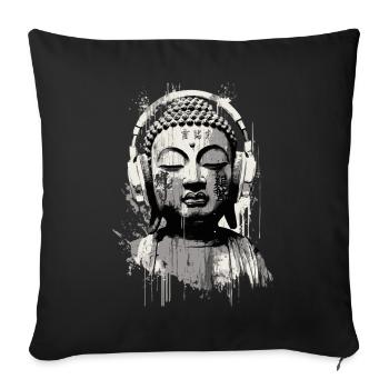Buddha with Headphones Zen Art - Sofa pillowcase 17,3'' x 17,3'' (45 x 45 cm) - black - Front