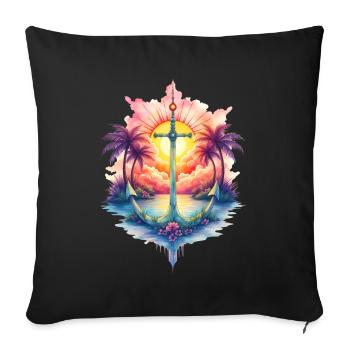 Ancre tropicale au lever du soleil - Housse de coussin décorative 45 x 45 cm - noir - Devant