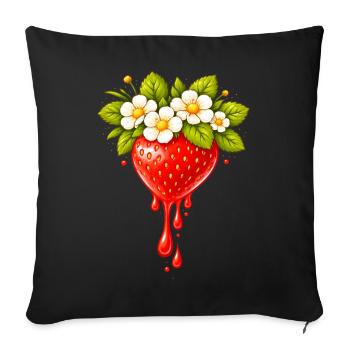 Fraise avec fleurs et gouttes - Housse de coussin décorative 45 x 45 cm - noir - Devant