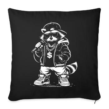 Rapping Raccoon with Bling - Sofa pillowcase 17,3'' x 17,3'' (45 x 45 cm) - black - Front