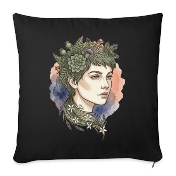 Floral Portrait Nymph Watercolor Beauty Charm - Sofa pillowcase 17,3'' x 17,3'' (45 x 45 cm) - black - Front