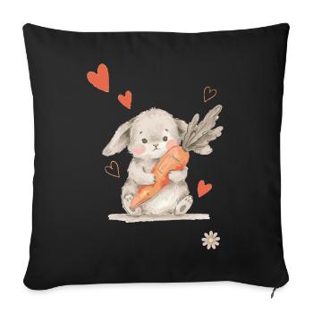 Bunny Carrot Hearts Cute Forest Creatures - Sofa pillowcase 17,3'' x 17,3'' (45 x 45 cm) - black - Front