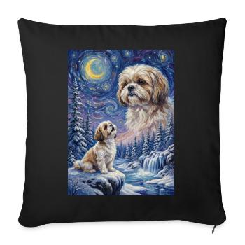 Hurlant à la Lune Mème Chien Shih Tzu - Housse de coussin décorative 45 x 45 cm - noir - Devant