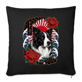 Border Collie im japanischen Irezumi Stil - Sofakissenbezug 45 x 45 cm - Schwarz - Vorne