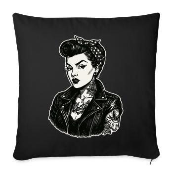 Veste en cuir de Pin-Up rebelle des années 50 - Housse de coussin décorative 45 x 45 cm - noir - Devant