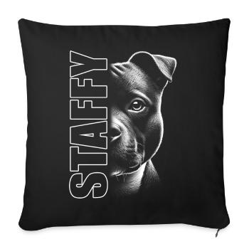 Staffordshire Bullterrier mit Staffy Schriftzug - Sofakissenbezug 45 x 45 cm - Schwarz - Vorne