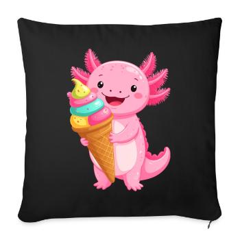 Pink Comic Axolotl with School Cone – Back to School Art - Sofa pillowcase 17,3'' x 17,3'' (45 x 45 cm) - black - Front