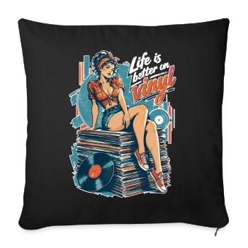 Life is better on vinyl - Pin-Up & Sneaker - Sofakissenbezug 45 x 45 cm - Schwarz - Vorne