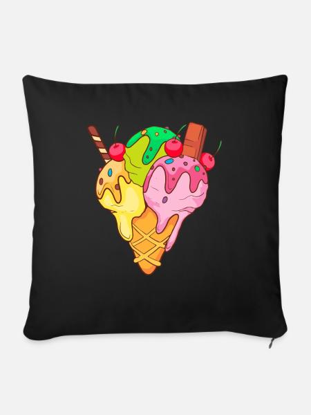 Eis Speiseeis Eiskrem Eiscreme Kugeleis Eisbecher - Sofakissenbezug 45 x 45 cm - Schwarz