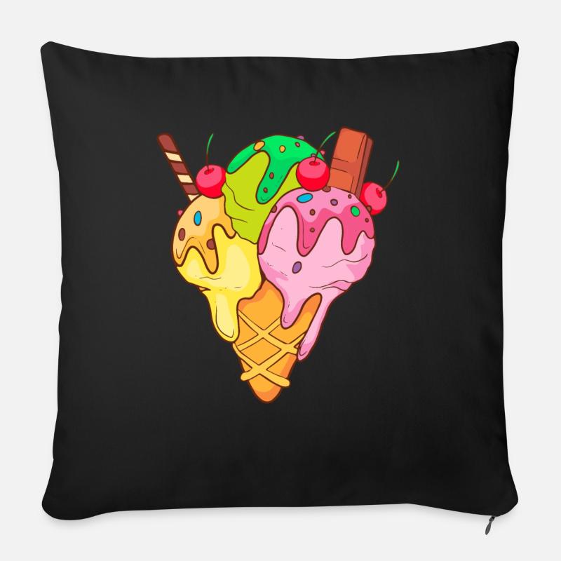 Eis Speiseeis Eiskrem Eiscreme Kugeleis Eisbecher - Sofakissenbezug 45 x 45 cm - Schwarz