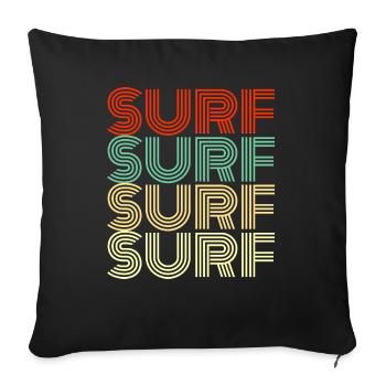 surf surfeur surf rétro vintage - Housse de coussin décorative 45 x 45 cm - noir - Devant
