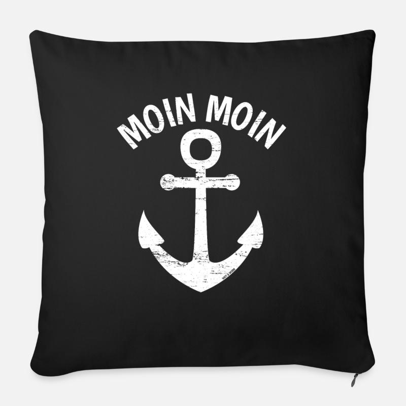 Moin Moin mit Anker (Vintage) - Sofakissenbezug 45 x 45 cm - Schwarz