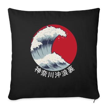 Japon Kanagawa vague kanji cadeau vague japonaise - Housse de coussin décorative 45 x 45 cm - noir - Devant