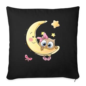 Baby Owl Moon Stars - Sofa pillowcase 17,3'' x 17,3'' (45 x 45 cm) - black - Front