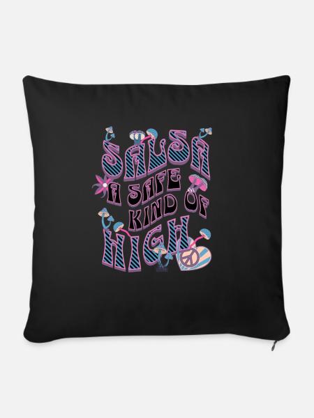 Salsa style hippie, flower power, style rétro, - Housse de coussin décorative 45 x 45 cm - noir