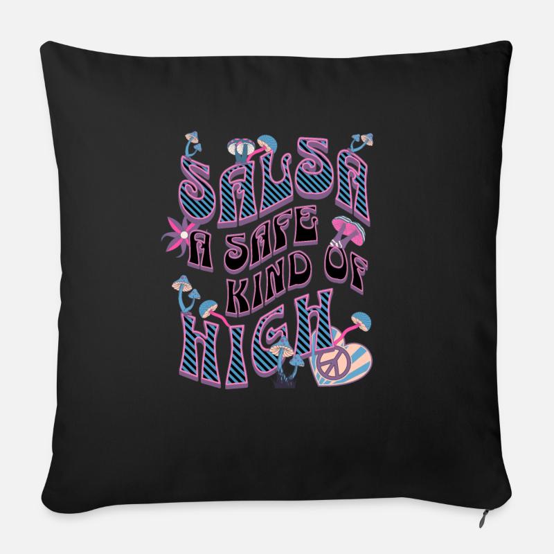 Salsa Hippie Style, Flower Power, Retro Style, - Sofa pillowcase 17,3'' x 17,3'' (45 x 45 cm) - black