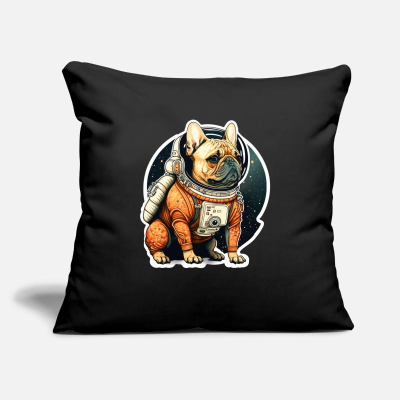Français bouledogue dans l’espace, drôles de chiens! Housse de coussin décorative 45 x 45 cm