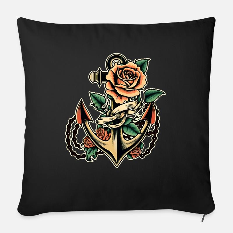 Immer noch mit rosa Old-School-Tattoo - Sofakissenbezug 45 x 45 cm - Schwarz
