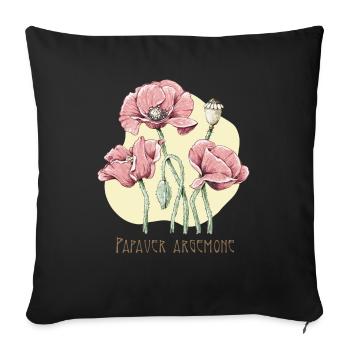 Dessin botanique de sable de coquelicot - Housse de coussin décorative 45 x 45 cm - noir - Devant